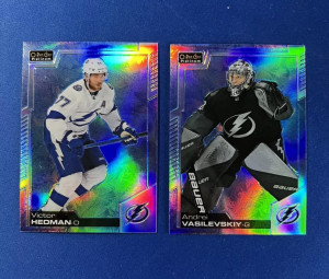2020-21 OPC Platinum: Andrei Vasilevskiy & Victor Hedman Arctic Freeze /99 Lot - #22 & #43 front