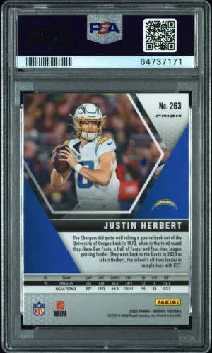 2020 Mosaic Football Justin Herbert Camo Pink Rookie PSA 10 back