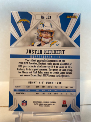 2021 Phoenix Justin Herbert Rookie Fire Burst back