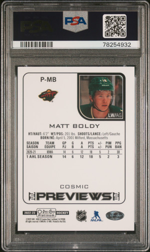 2022 Upper Deck O-Pee-Chee O-Pee-Chee Platinum Previews Matt Boldy Opc Plt.previews-Cosmic back