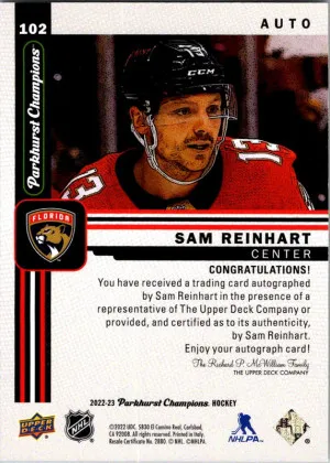 Parkhurst Champions Base Autographs Sam Reinhart #102 AUTO back