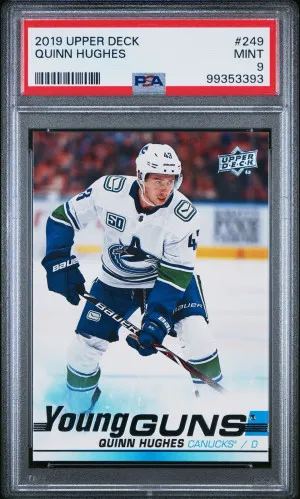 2019-20 Upper Deck Quinn Hughes Young Guns PSA 9 front
