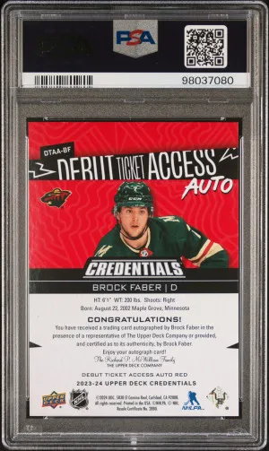 2023 Upper Deck Credentials Debut Ticket Access Autographs Brock Faber Debut Ticket Access Au-Red back
