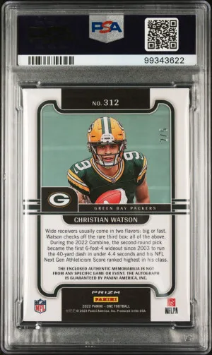 2023 Panini One Update Christian Watson Upd-'22 Prcsn.rk.pt.au-Black /5 PSA 10 back