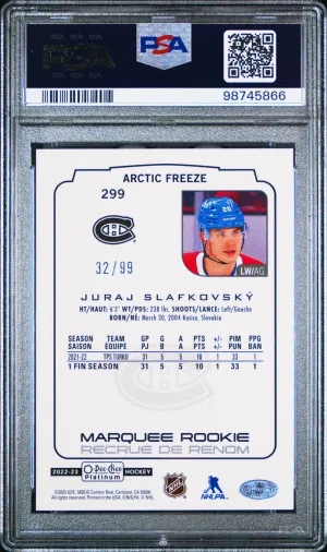 2022 O-Pee-Chee Platinum Juraj Slafkovsky Arctic Freeze back
