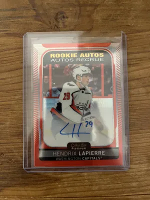 21-22 OPC Platinum Hendrix LaPierre Red Prism Rookie Auto 36/60 front