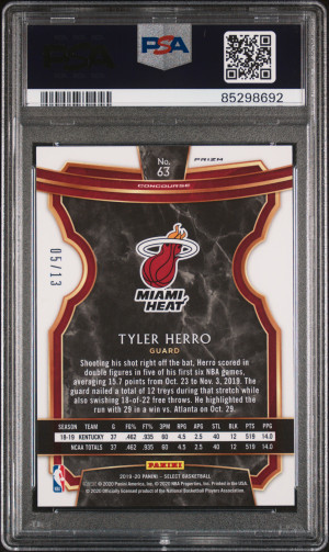 2019 Panini Select #63 Tyler Herro Neon Orange Pulsar Prizm /13 PSA 10 back