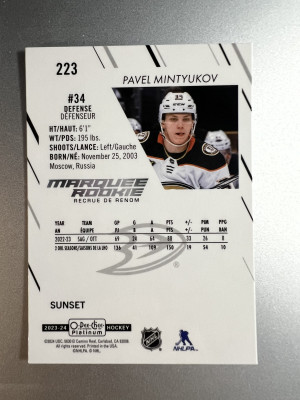 2023-24 O-Pee-Chee Platinum Pavel Mintyukov RC back