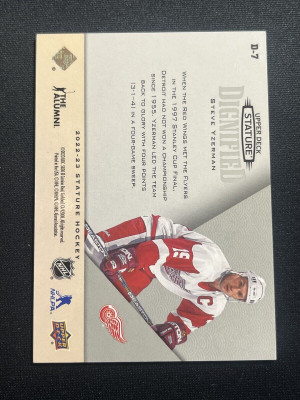 Steve Yzerman Dignified Stature 2022-23 Insert Hockey Card D-7 back