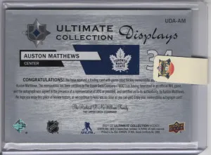 2021-22 Ultimate Collection Displays Auston Matthews /35 Patch Auto back