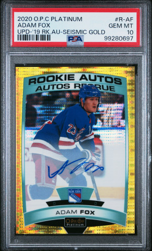 2020 O-Pee-Chee Platinum Update Autographs Adam Fox Upd-'19 Rk.au-Seismic Gold front