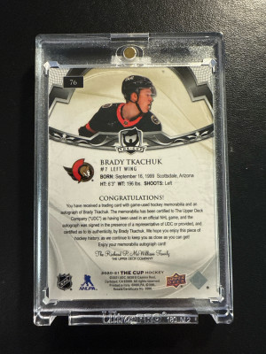 2020-21 The Cup Gold Base Patch Auto Brady Tkachuk /8 back