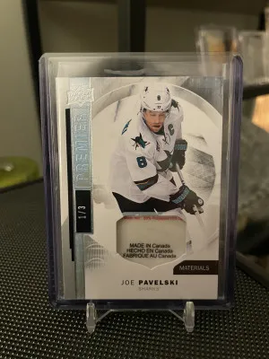 Upper Deck Premier Joe Pavelski Premier Materials Tag Patch /3 front