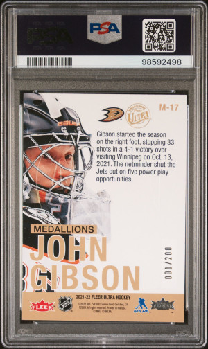 2021 Upper Deck Fleer Ultra Medallions Card M17 John Gibson PSA 8 back