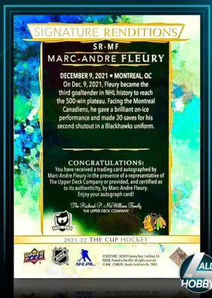 Marc-Andre Fleury 2021-22 The Cup Signature Renditions back