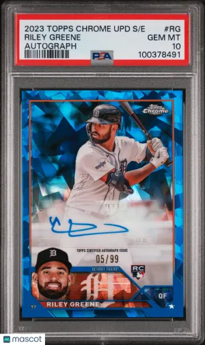 2023 Topps Chrome Update Sapphire Edition Autograph Riley Greene #RG PSA 10 front
