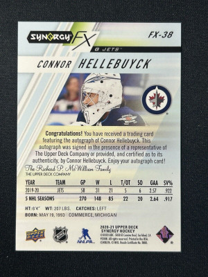 Connor Hellebuyck 1st Print /99 Autograph Green Synergy FX Hockey Card eBay 1/1 back