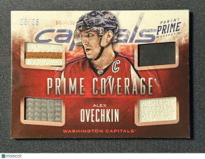 Alex Ovechkin /25 made Prime Coverage Jersey Patch Stick 2013-14 Hockey Card front