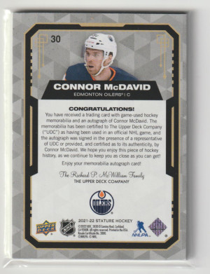 Upper Deck Stature Connor McDavid #30 Patch AUTO 5/5 back