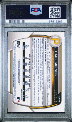 2023 Bowman Draft Chrome Prospect Autograph Paul Skenes Chr Prospect Au-Purple Ref back