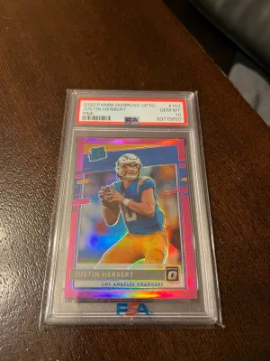 2020 Optic Justin Herbert Rookie Pink Prizm PSA 10 front