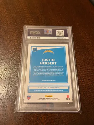 2020 Optic Justin Herbert Rookie Pink Prizm PSA 10 back
