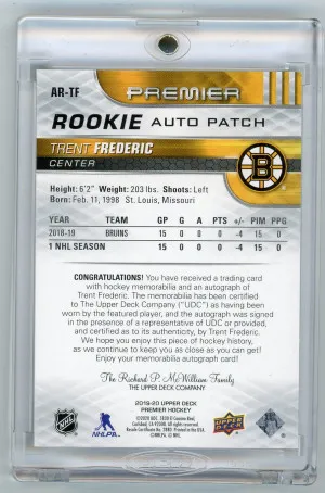 2019-20 Upper Deck Premier #AR-TF Trent Frederic Acetate Rookie Patch Autograph 99/149 back