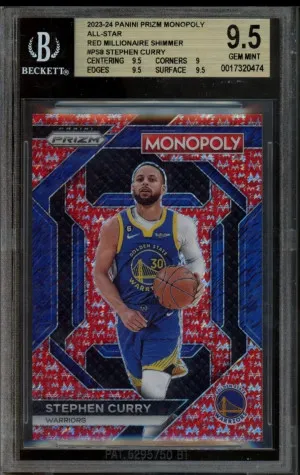 Steph Curry 2023 Prizm Monopoly Red Millionaire Shimmer /100  BGS 9.5 front