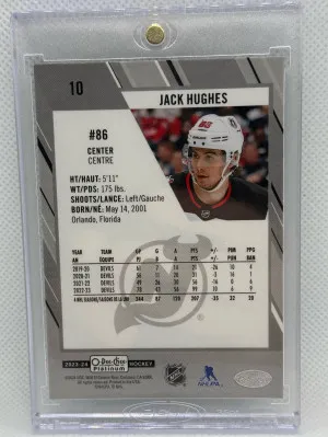 2023-24 OPC Platinum Jack Hughes Black NHL Shield SSP 1:288 Packs. back