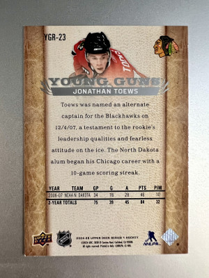 2024 Upper Deck Series 1 Jonathan Toews back