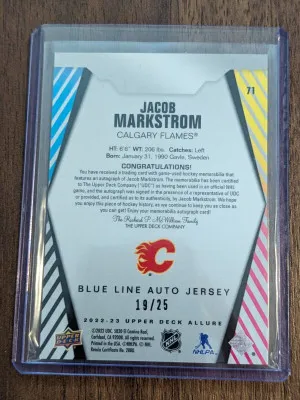2022-23 Upper Deck Allure - Jacob Markstrom -  Blue Line Auto Jersey /25 back