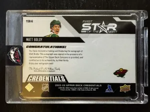 Matt Boldy - 2022/23 Upper Deck Credentials #10/25 back