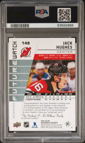 2019 Sp Authentic Jack Hughes Autograph back