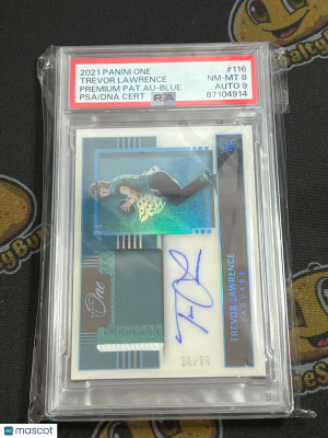 2021 Panini One Trevor Lawrence Premium Patch Auto RPA /35 PSA 8 3 Color Patch!! front