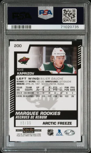 Kirill Kaprizov 2020 Platinum Arctic Freeze /99 back