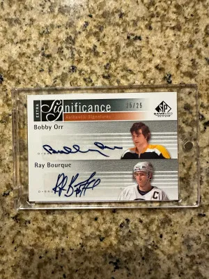 Bobby Orr Ray Bourque Significance SP Auto Bookend 25/25 front