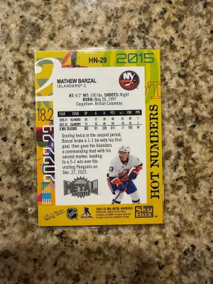 Mathew Barzal Hot Numbers Metal 3D Rare Insert back
