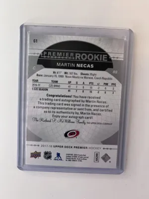 2017 UPPER DECK PREMIER #61 MARTIN NECAS ROOKIE AUTO RC back