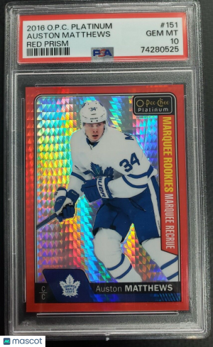 AUSTON MATTHEWS Rookie RC 2016 OPC Platinum Red Prism /199 PSA 10 GEM MINT Pop 9 front