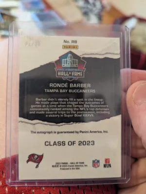 2023 Panini HOF Ronde Barber Private Singings Auto /25 back