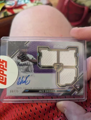 2021 Topps Triple Threads Jazz Chisholm Amethyst triple patch rookie auto /75 front