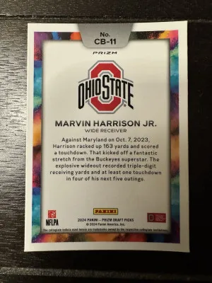 Marvin Harrison Jr Color Blast SSP 2024 Prizm Draft Picks Ohio State Buckeyes RC back
