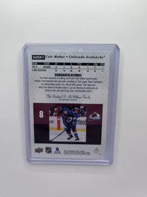 2021 Upper Deck Series 1 UD Game Jersey 25th Anniversary Achievements Cale Makar back
