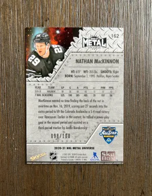 2020-21 Skybox Metal Universe Nathan MacKinnon All-Stars Red PMG /100 #162 back