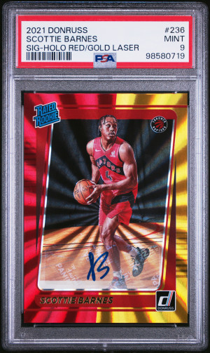 2021 Panini Donruss Scottie Barnes Sig-Holo Red/Gold Laser front