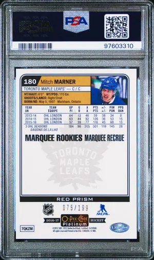 2016 O-Pee-Chee Platinum Mitch Marner Red Prism back