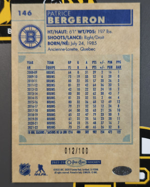 2022-23 OPC O-Pee-Chee BLACK BORDER Retro /100 Patrice Bergeron Mint back