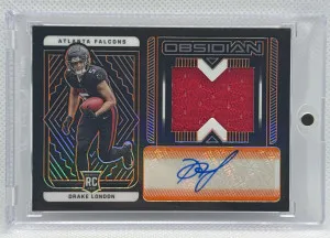 2022 Obsidian Drake London Rookie Patch Auto /99 front