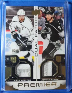 2022-23 Upper Deck Premier Dual Patch Anze Kopitar, Adrian Kempe /15 (3 color) front