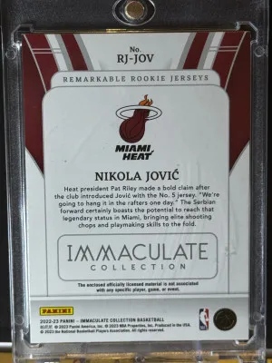 2022-2023 Panini Immaculate Collection Nikola Jovic /10 Remarkable Rookie Jerseys 3 Color Patch back